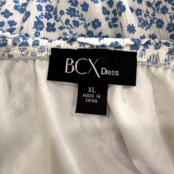 BCX Juniors Blue White Floral Adjustable Straps Lined Crochet Trim Dress - Picture 7 of 9
